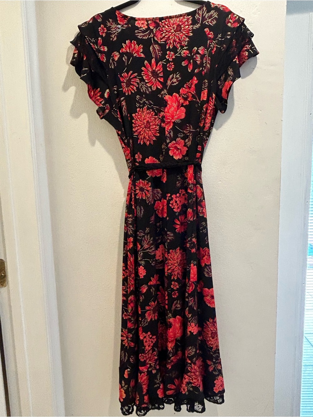 Perceptions Black Dress with Red Floral Print
